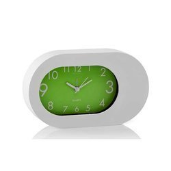 Budzik owalny - biały z zieloną tarczą