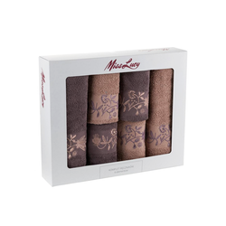 Komplet 6 ręczników - brunatny/pudrowy róż