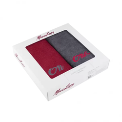 Komplet 2 ręczników - Ona i On bordo/szary