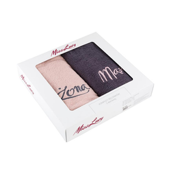 Komplet 2 ręczników - Żona i Mąż fiolet/pudrowy róż